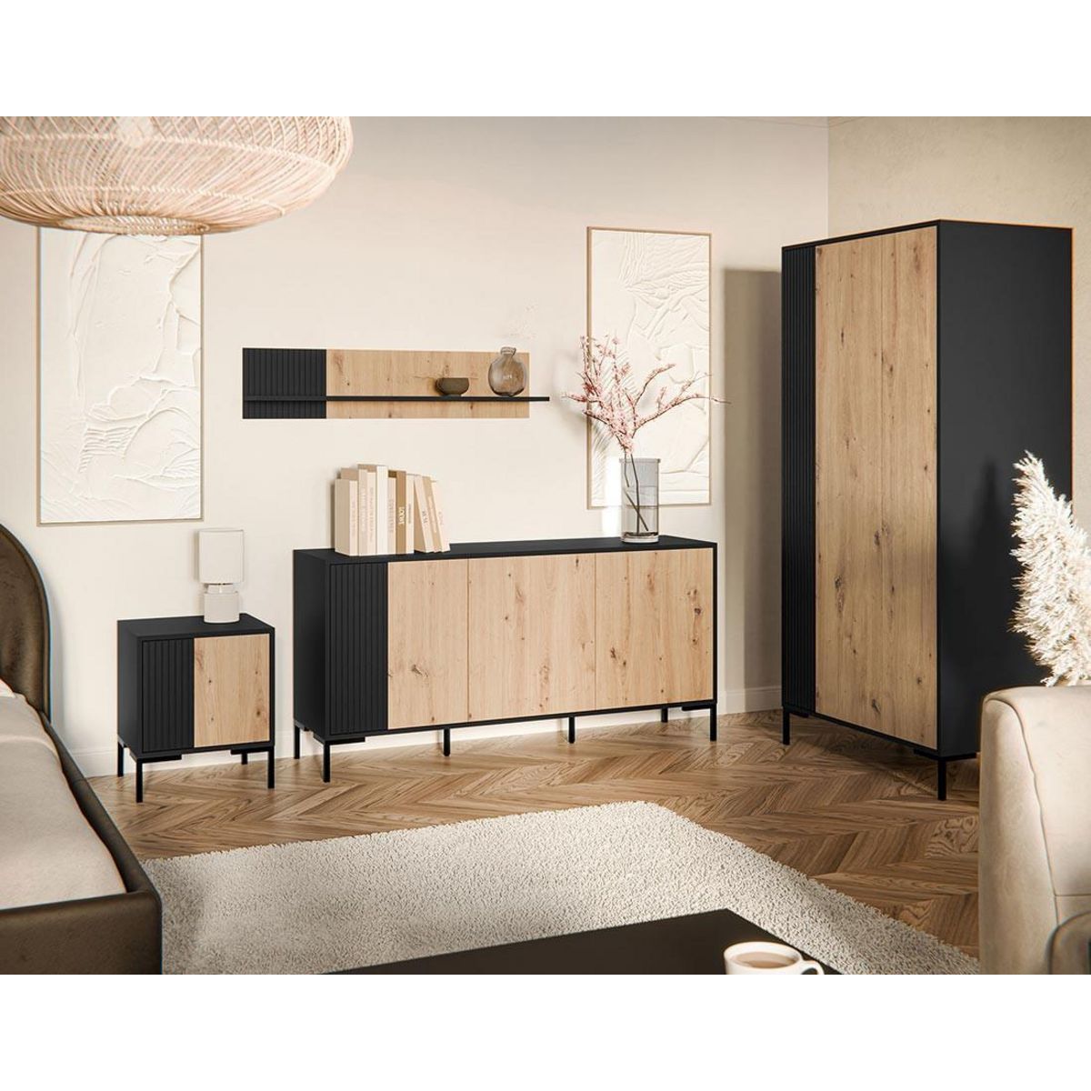 BEST MOBILIER Cambridge - buffet bas - effet bois et noir - 150 cm