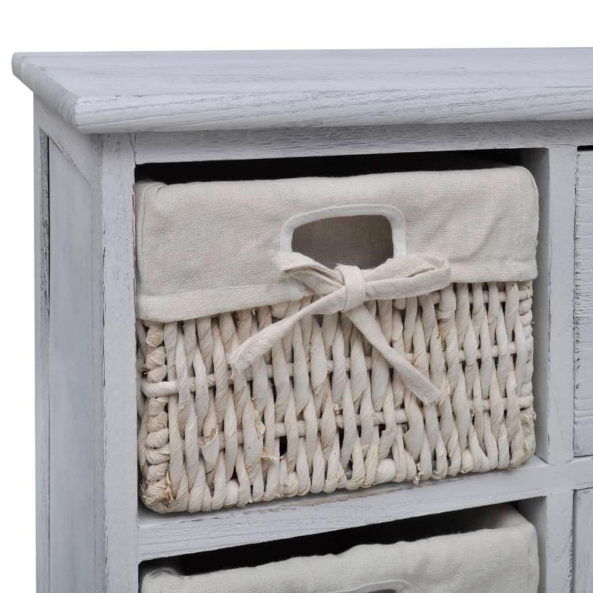 VIDAXL Armoire en bois 3 paniers gauches en tissage Blanc