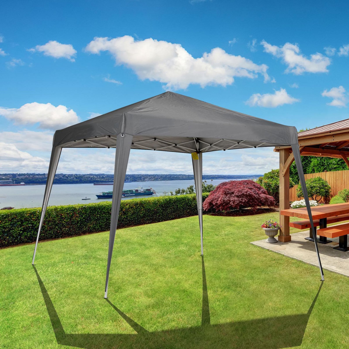 OUTSUNNY Tonnelle barnum de jardin pop-up pliant 2,4L x 2,4l x 2,5H m acier polyester imperméabilisé anti UV avec sac de transport gris