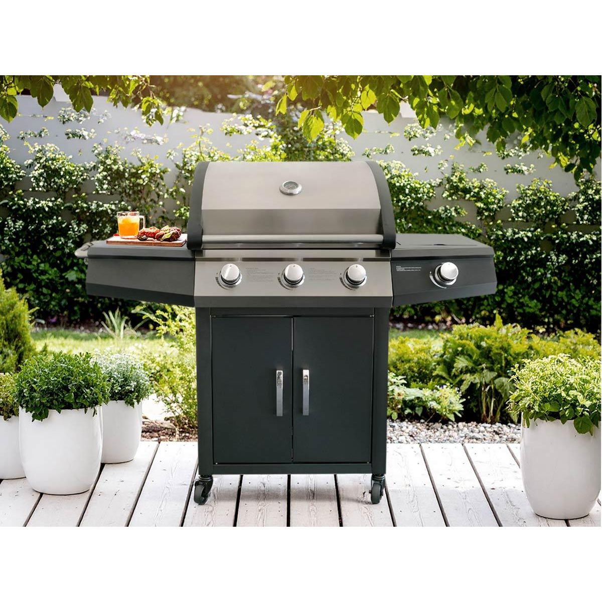 JARDIDECO Barbecue à gaz Soleto 3 brûleurs + 1 brûleur latéral - Jardideco