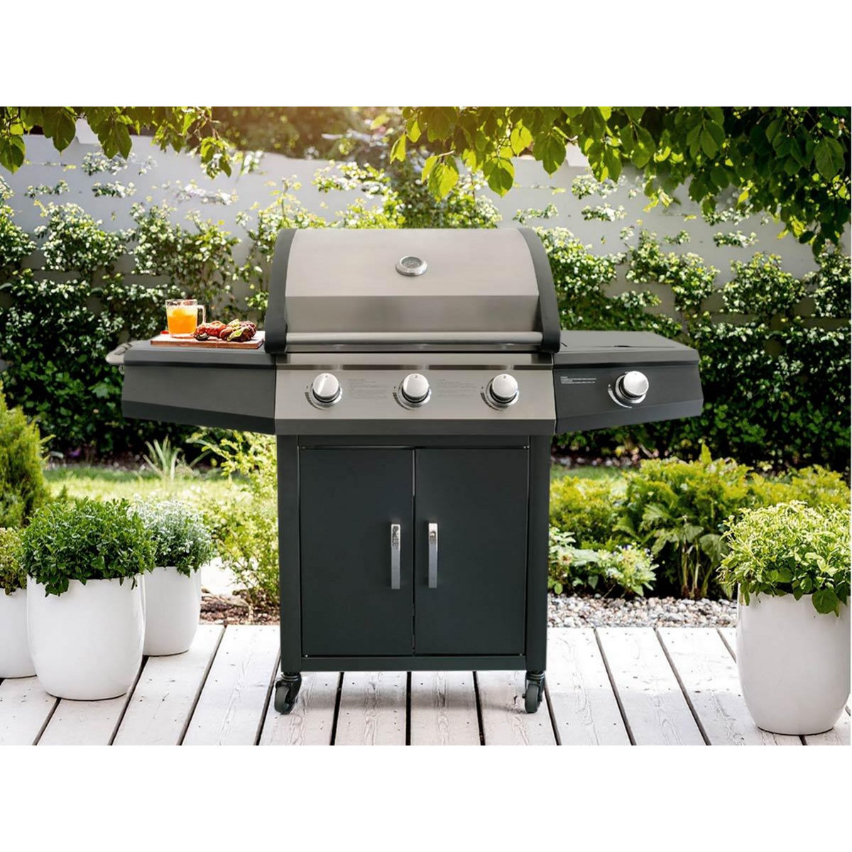 JARDIDECO Barbecue à gaz Soleto 3 brûleurs + 1 brûleur latéral - Jardideco