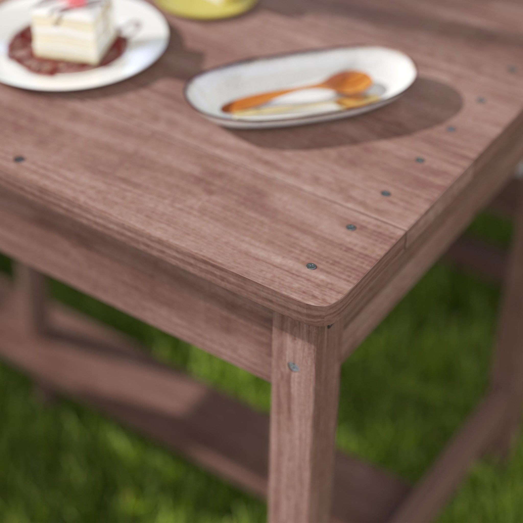 Voir la diapositive 5 : HOMCOM Table pique-nique enfant - ensemble salon de jardin enfant - 2 bancs, coussins et parasol - bois brun