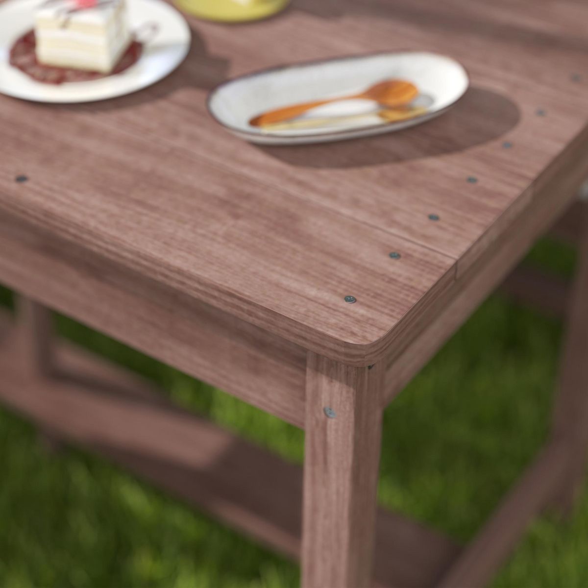 HOMCOM Table pique-nique enfant - ensemble salon de jardin enfant - 2 bancs, coussins et parasol - bois brun