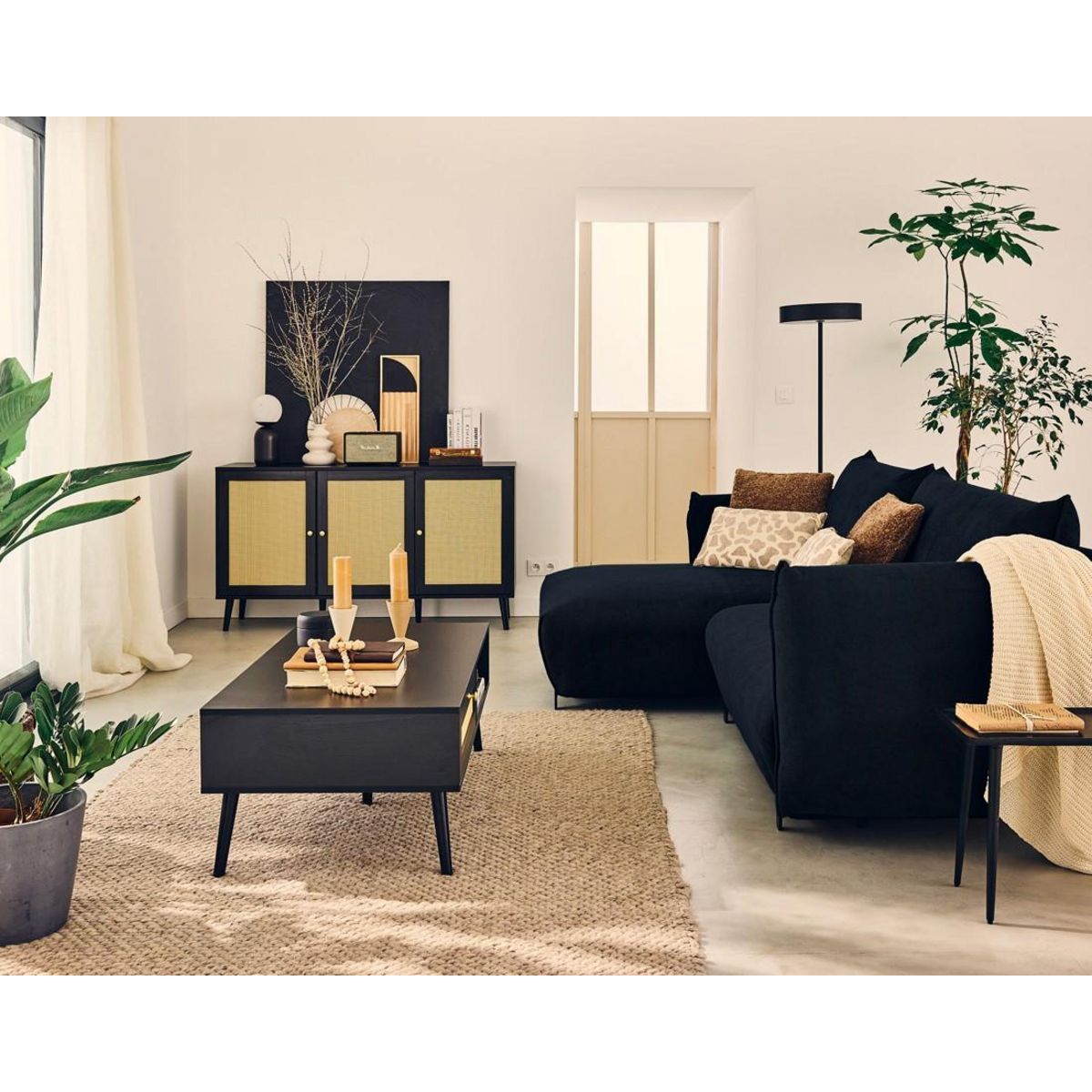 LISA DESIGN Gianni - canapé d'angle gauche 4 places convertible avec coffre en tissu