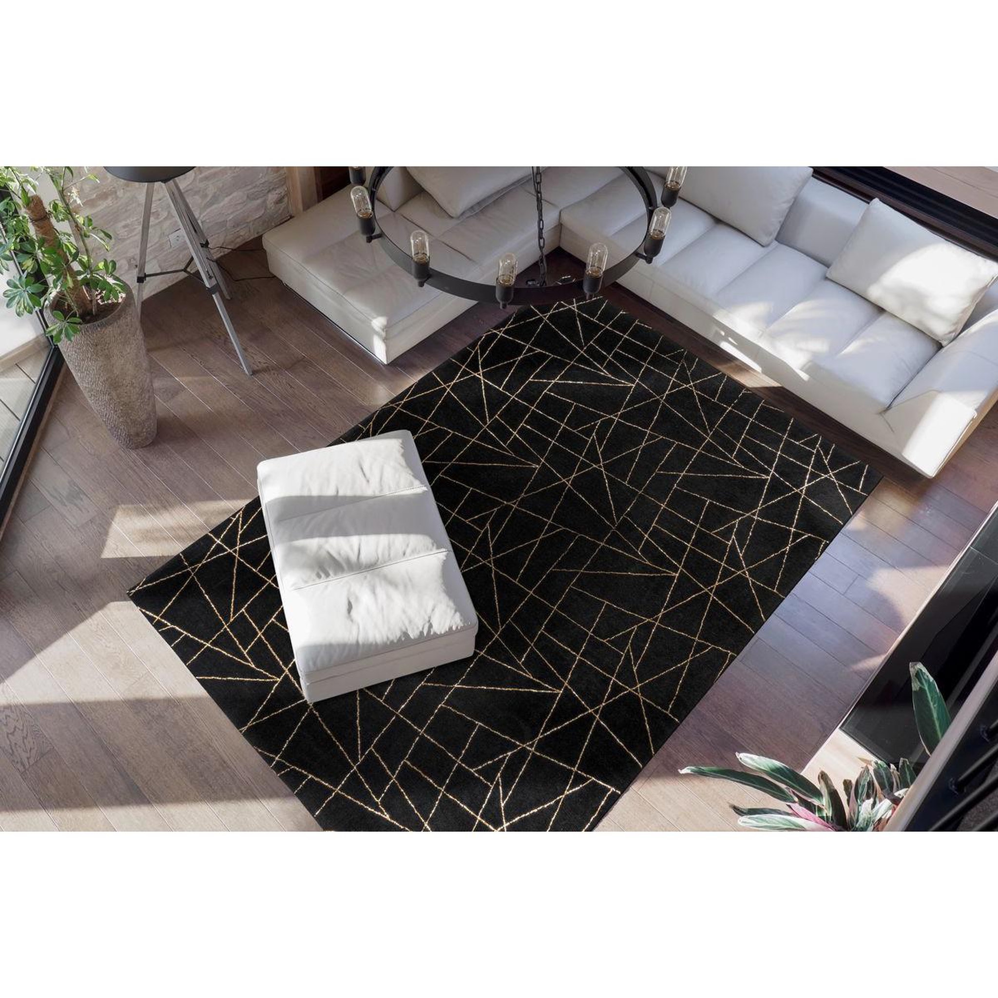 Voir la diapositive 2 : Paris Prix Tapis géométrique à poils longs  bijou  noir & or