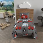 SOLEIL D'OCRE Parure housse de couette 120x150 cm POMPIERS gris, 100% coton 57 fils/cm2, par Soleil d'Ocre