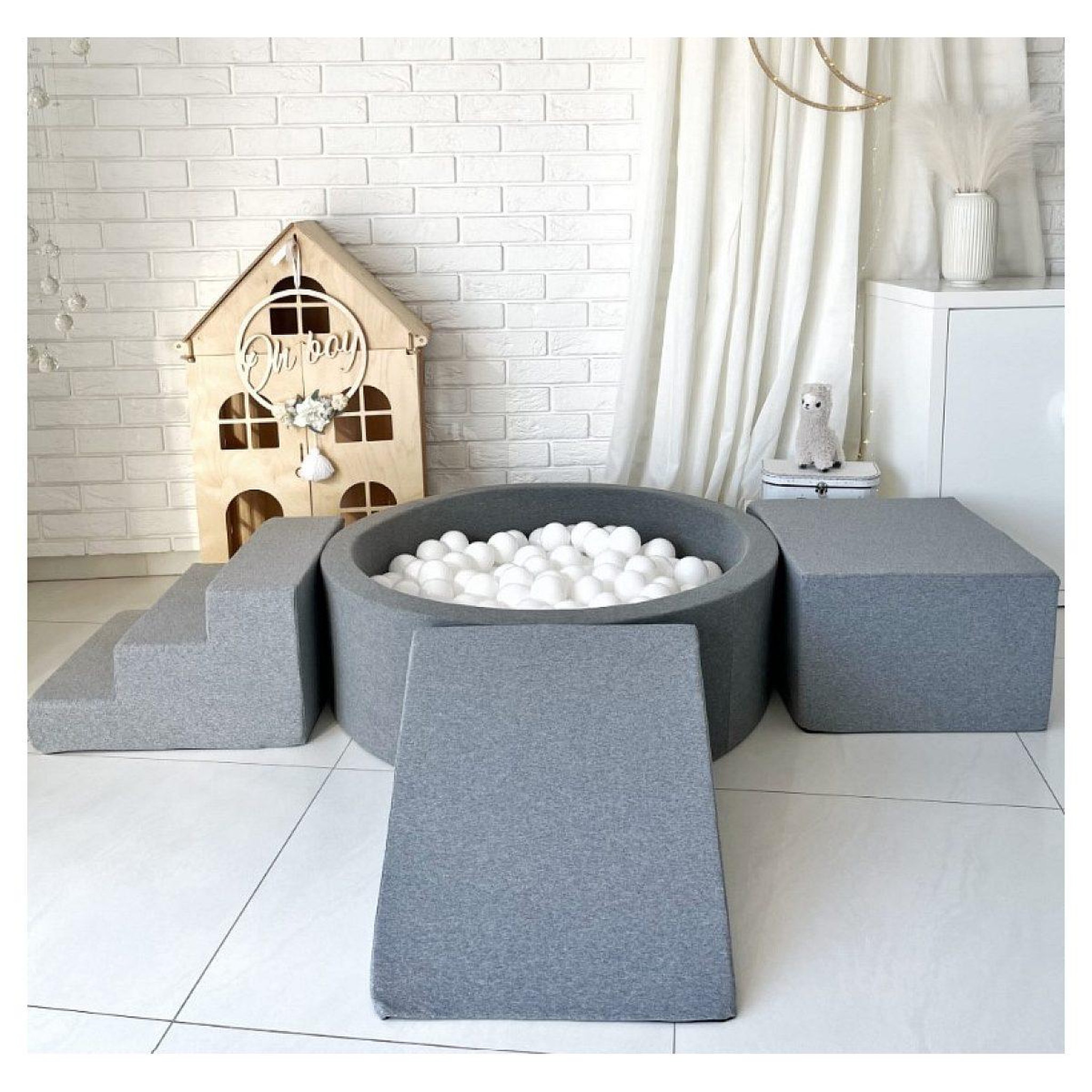 Voir la diapositive 2 : MONIO FOR KIDS Ensemble de jeu en mousse 3 éléments piscine à balles gris + 200 balles