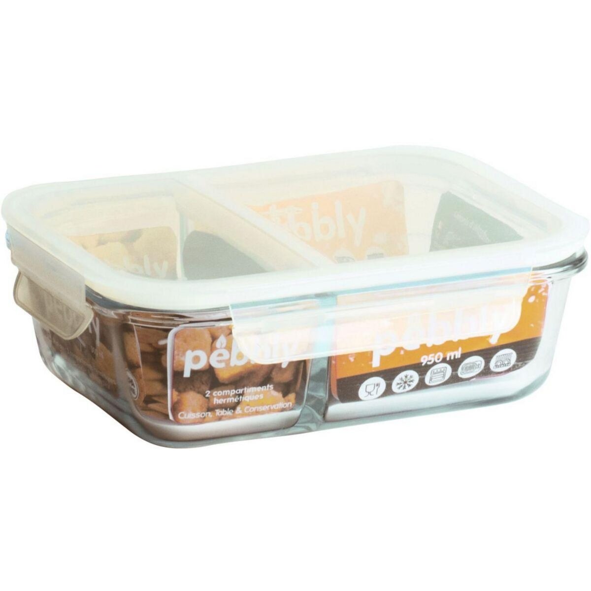 PEBBLY Boîte alimentaire en verre rectangulaire compartiment