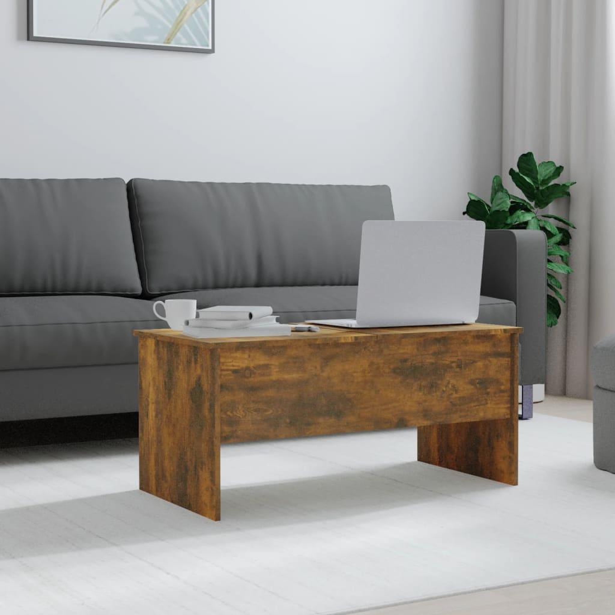 Voir la diapositive 3 : VIDAXL Table basse Chene fume 102x50,5x46,5 cm Bois d'ingenierie