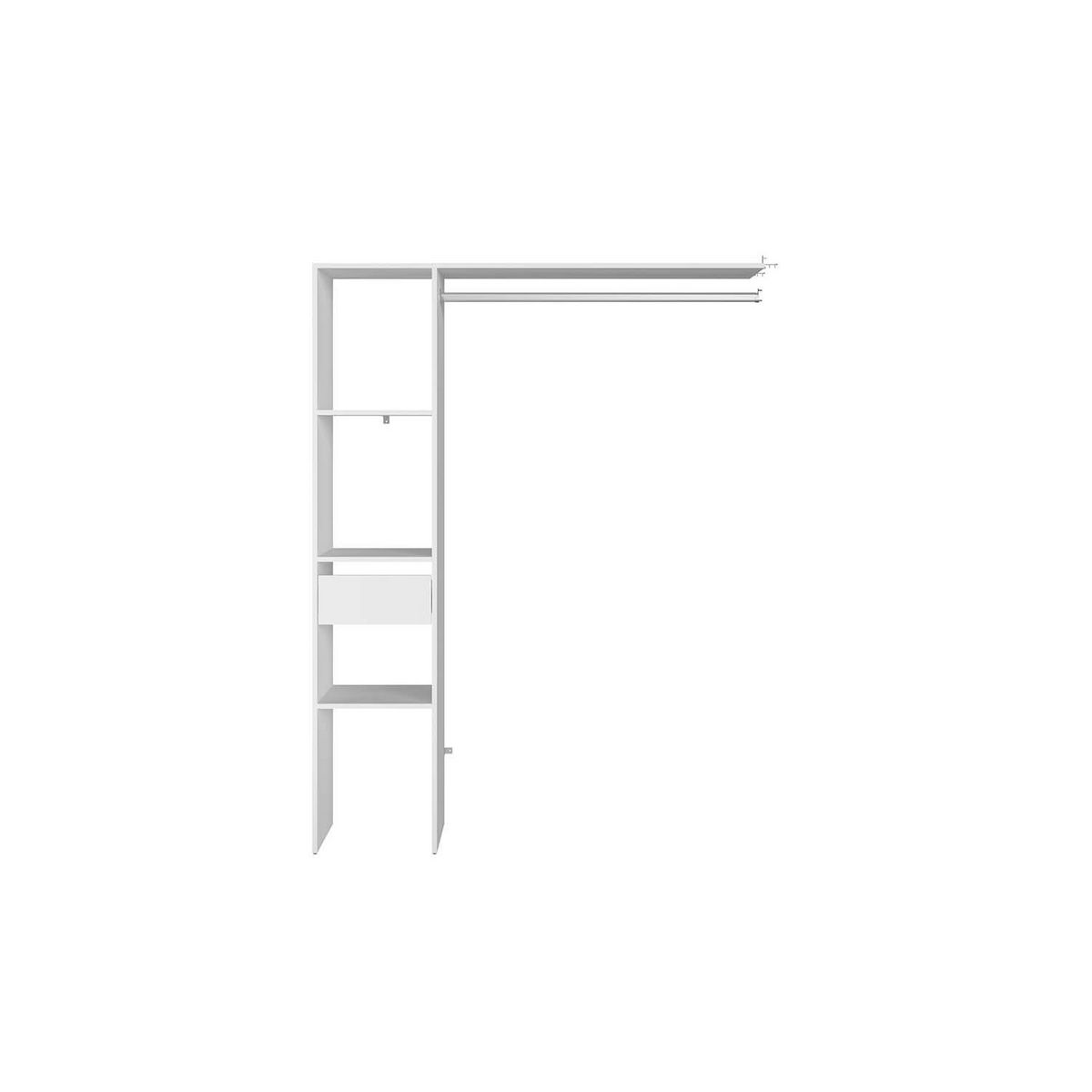 CONCEPT USINE Dressing blanc 3 étagères, 1 tiroir, penderie 138 x 40 x 180 cm ELYSEE