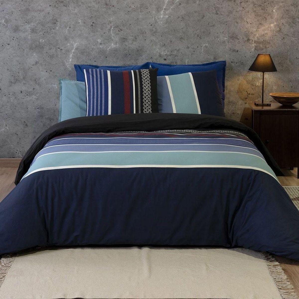 ATELIER DU COTON Housse de couette 260x240 + 2 taies Azul coton Percale 71 fils