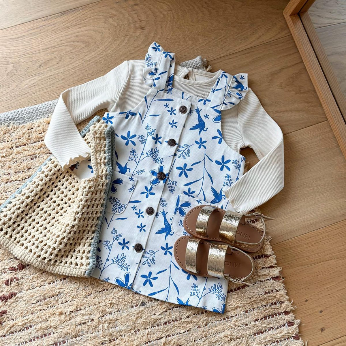 Petit Béguin Robe bébé en jean écrue Océan d'amour