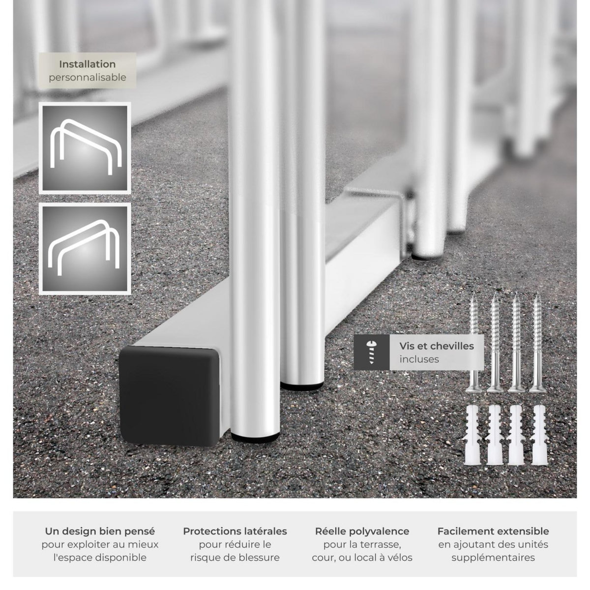 tectake Support à bicyclette en acier inoxydable argent