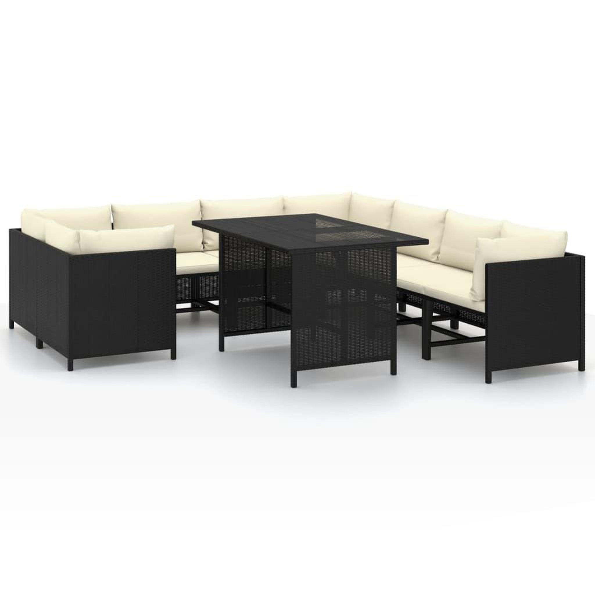 Voir la diapositive 1 : VIDAXL Salon de jardin 9 pcs avec coussins Resine tressee Noir