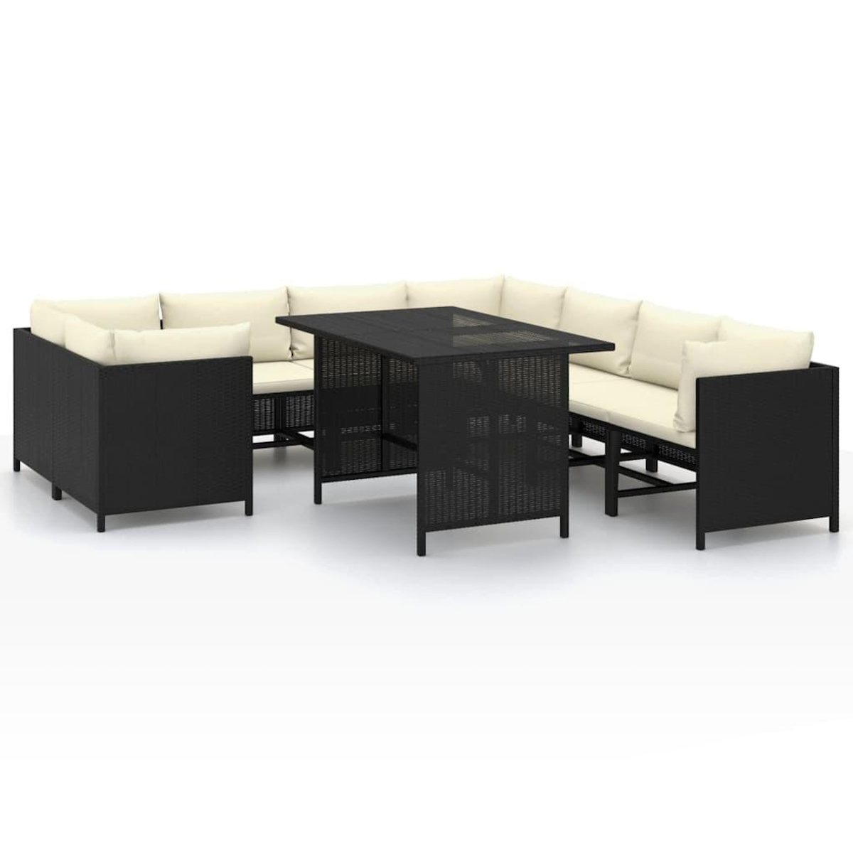 VIDAXL Salon de jardin 9 pcs avec coussins Resine tressee Noir