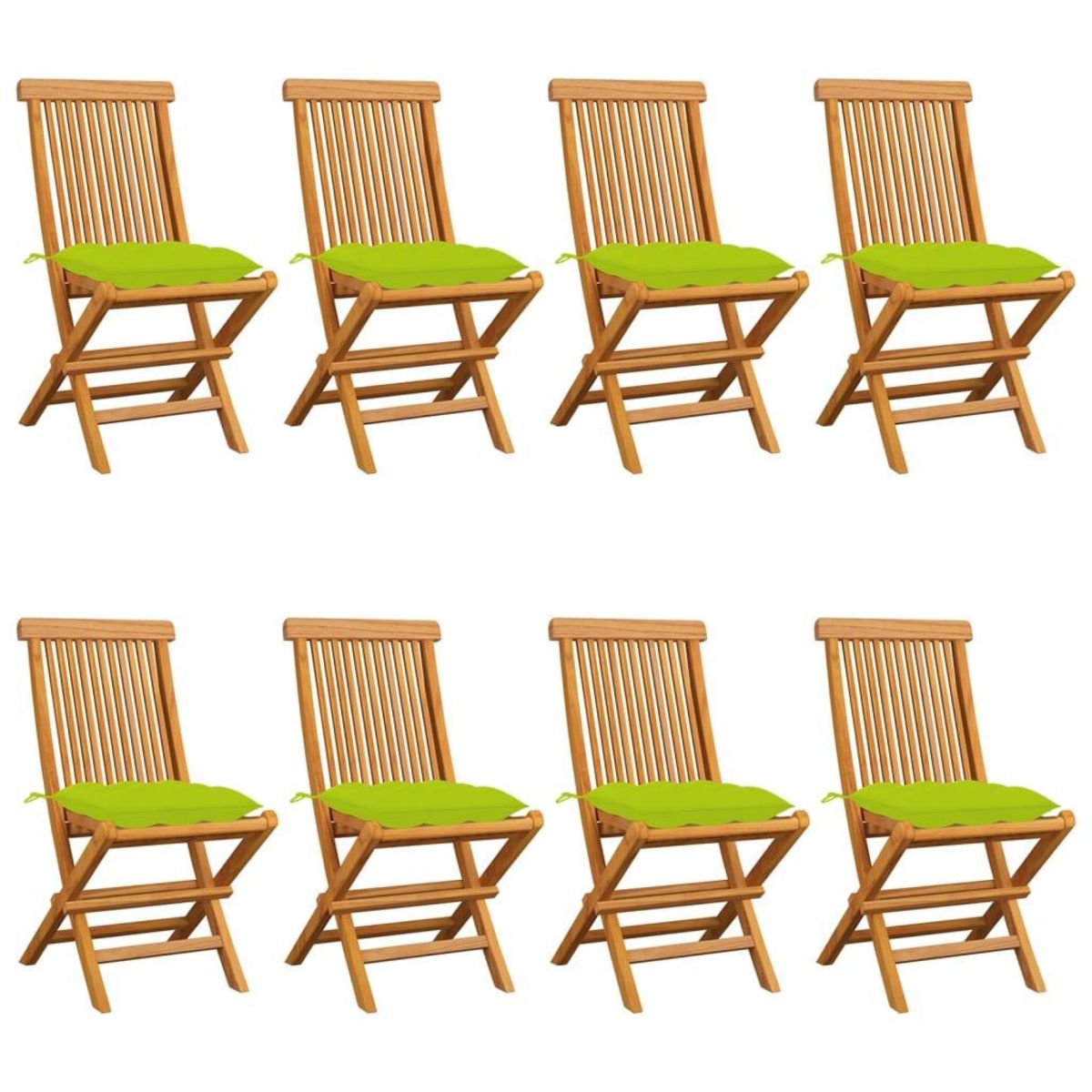 VIDAXL Chaises de jardin avec coussins vert vif lot de 8 Teck massif