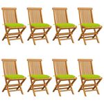 VIDAXL Chaises de jardin avec coussins vert vif lot de 8 Teck massif