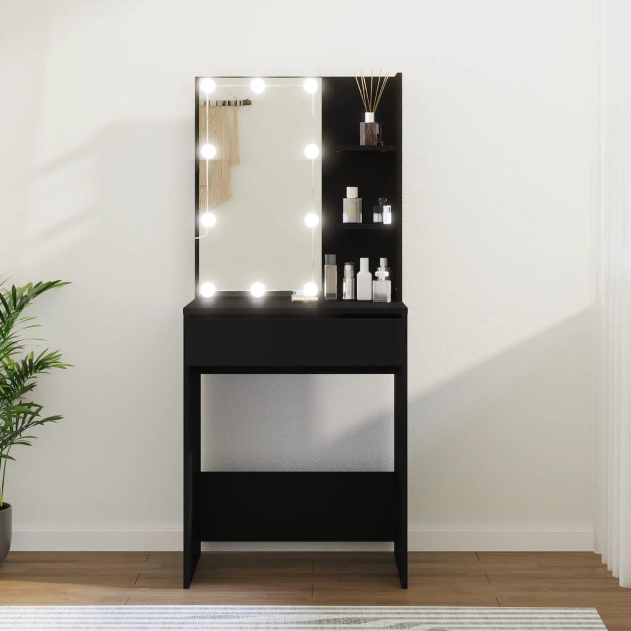 Voir la diapositive 1 : VIDAXL Coiffeuse avec LED Noir 60x40x140 cm