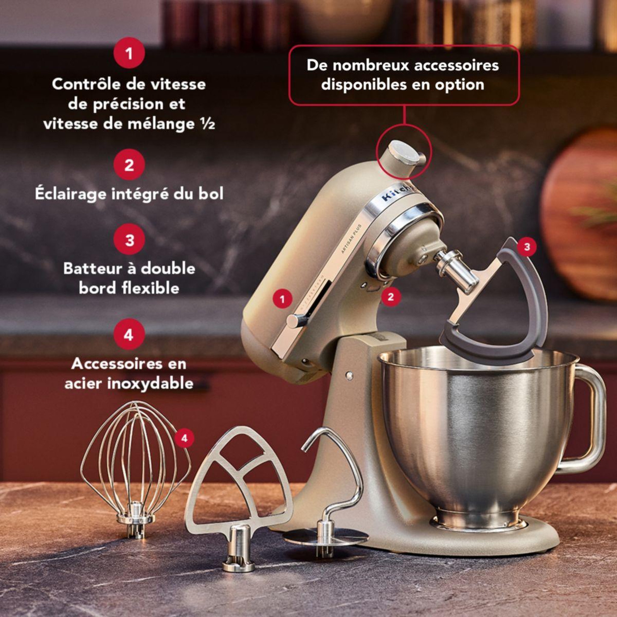 Voir la diapositive 2 : KitchenAid Robot pâtissier artisan+avoine 5ksm50pkveoc