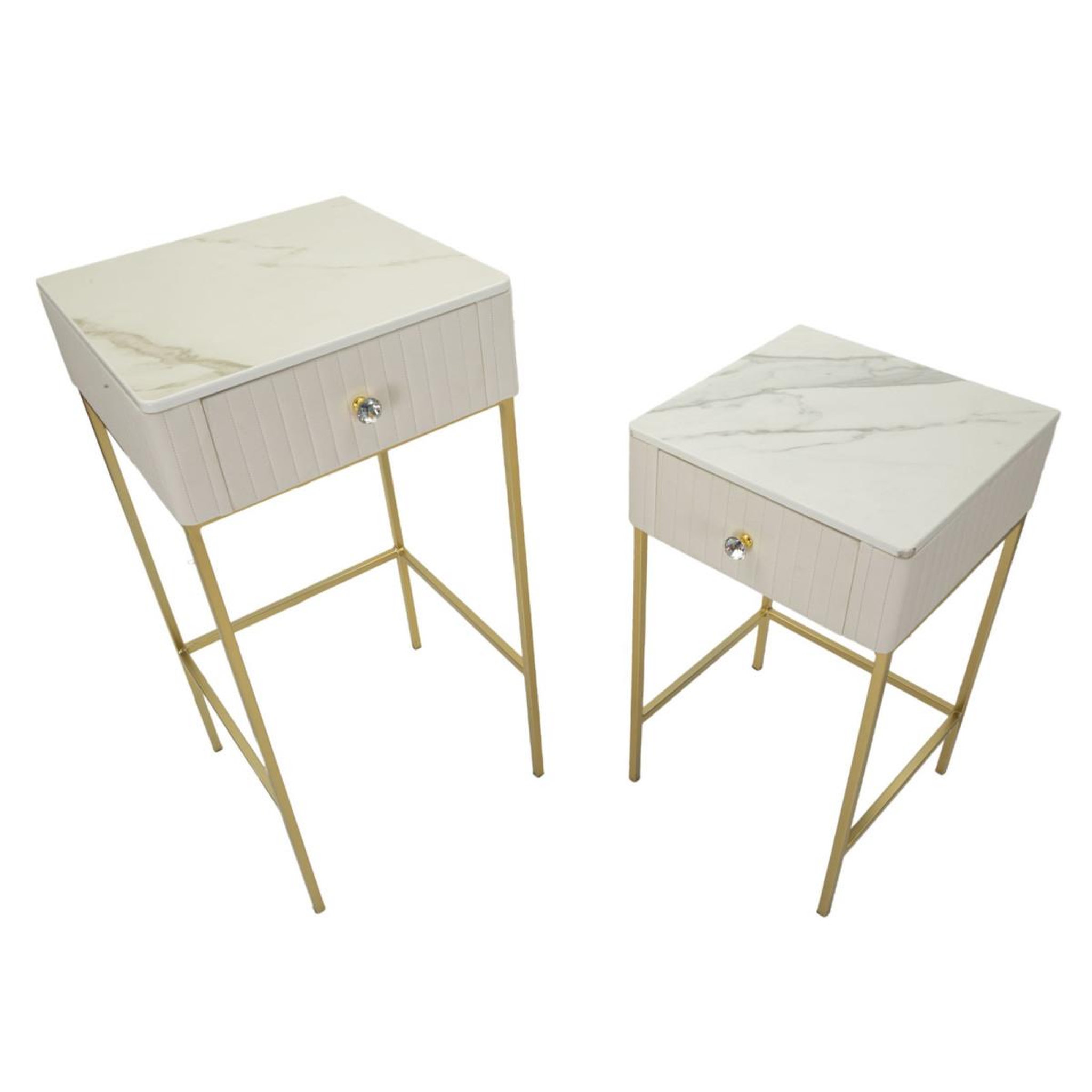 Voir la diapositive 4 : Paris Prix Lot de 2 tables d'appoint avec tiroir  wedding  90cm crème