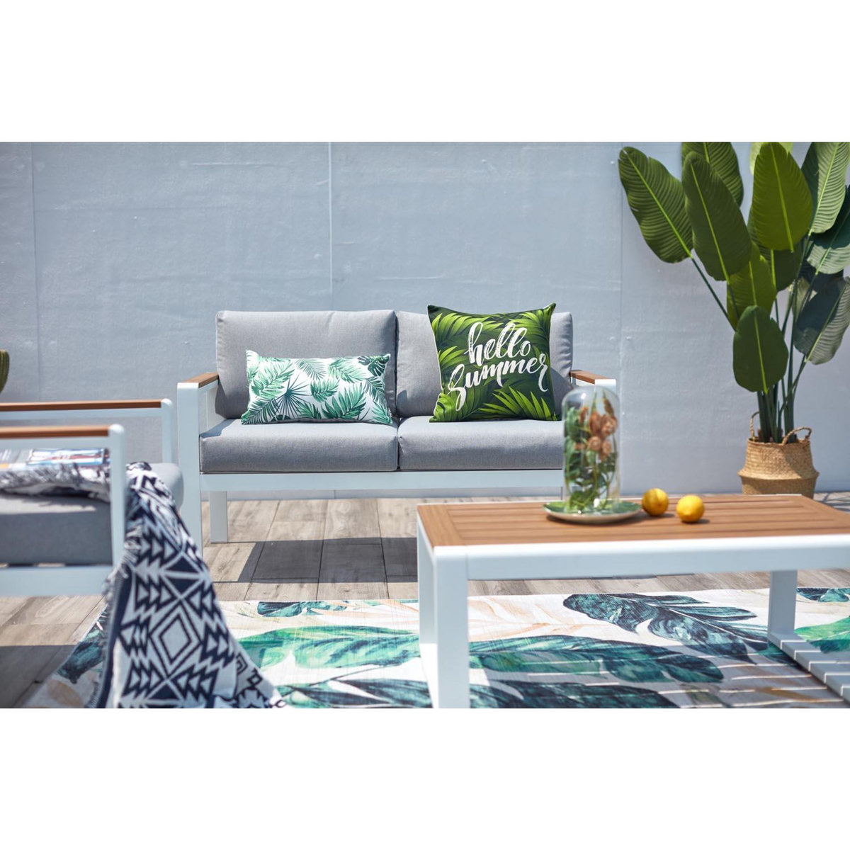 CONCEPT USINE Salon de jardin bas 4 places en aluminium blanc MARINGO