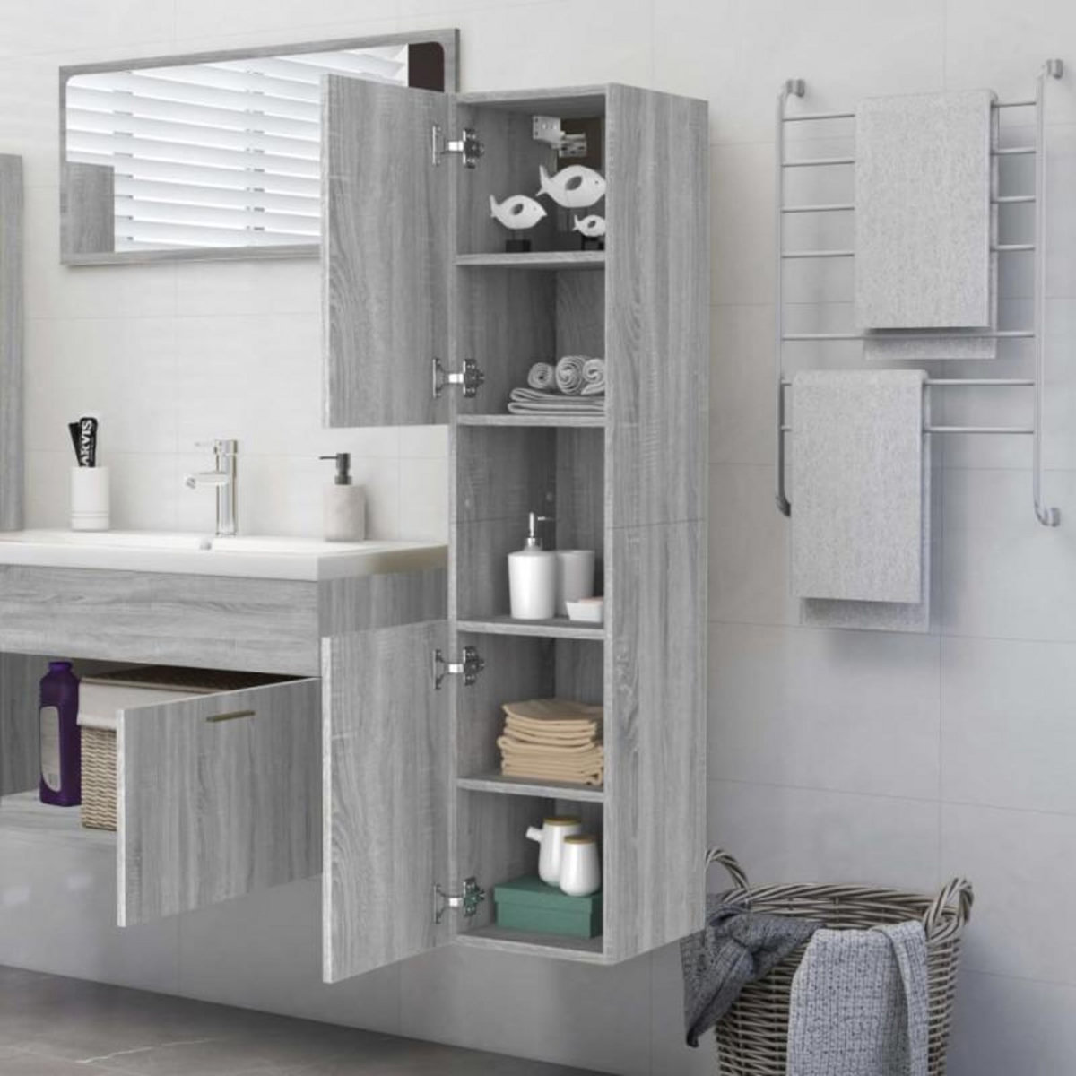 VIDAXL Armoire de bain Sonoma gris 30x30x130 cm Bois d ingénierie