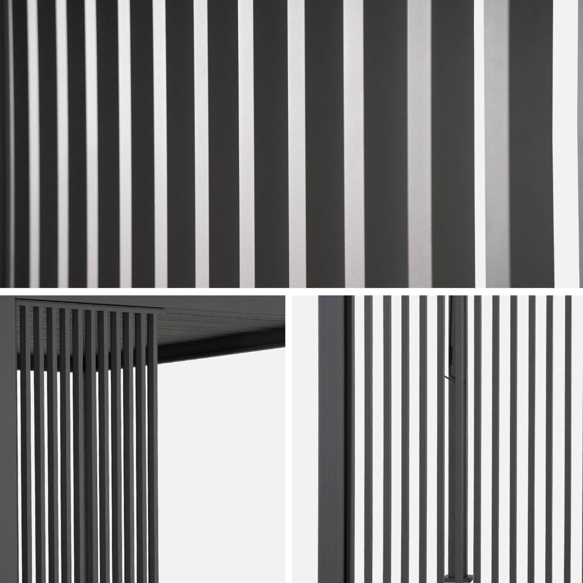 SWEEEK Lot de 3 persiennes verticales anthracite 130cm pour pergola bioclimatique aluminium 4x3m Triomphe