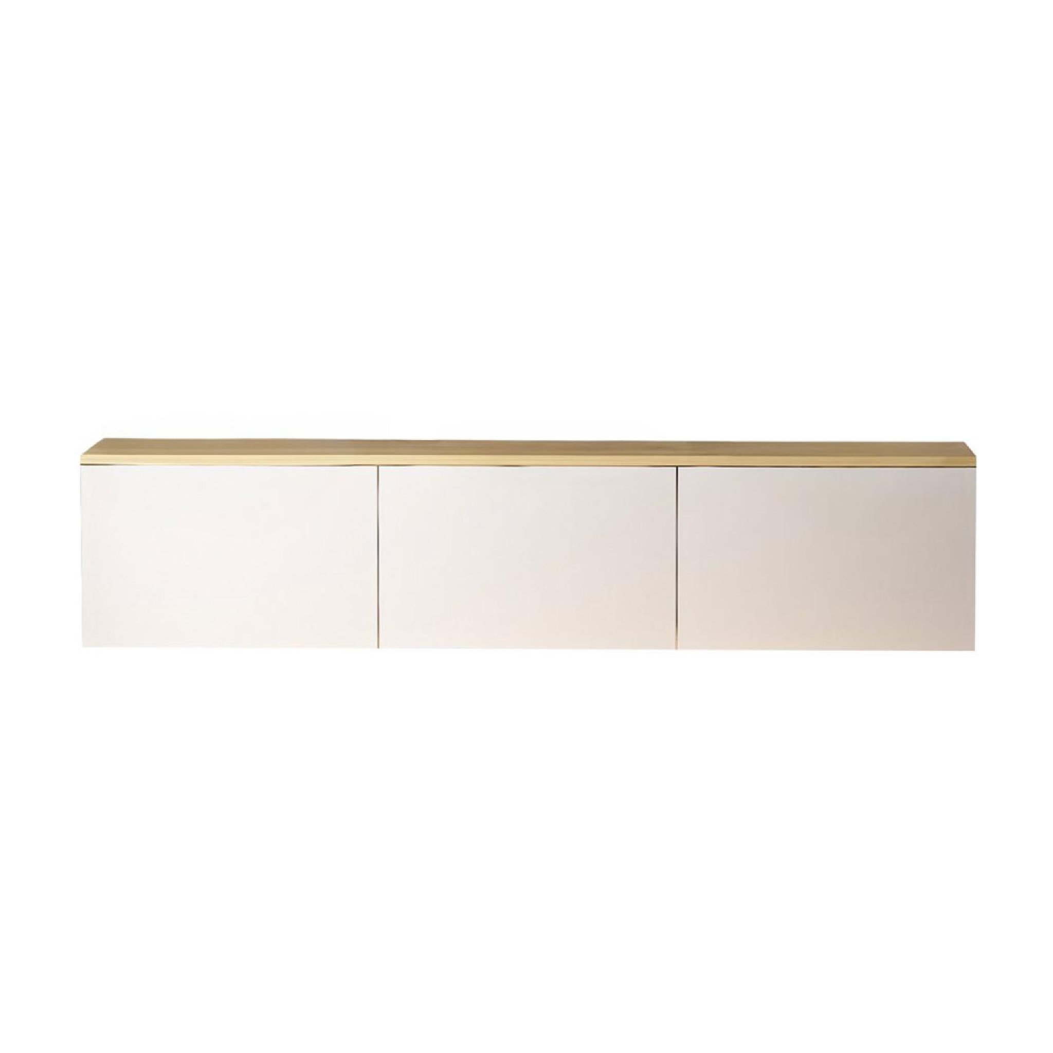 CONCEPT USINE Meuble tv led suspendu avec placards blanc et plateau bois 160cm lumi