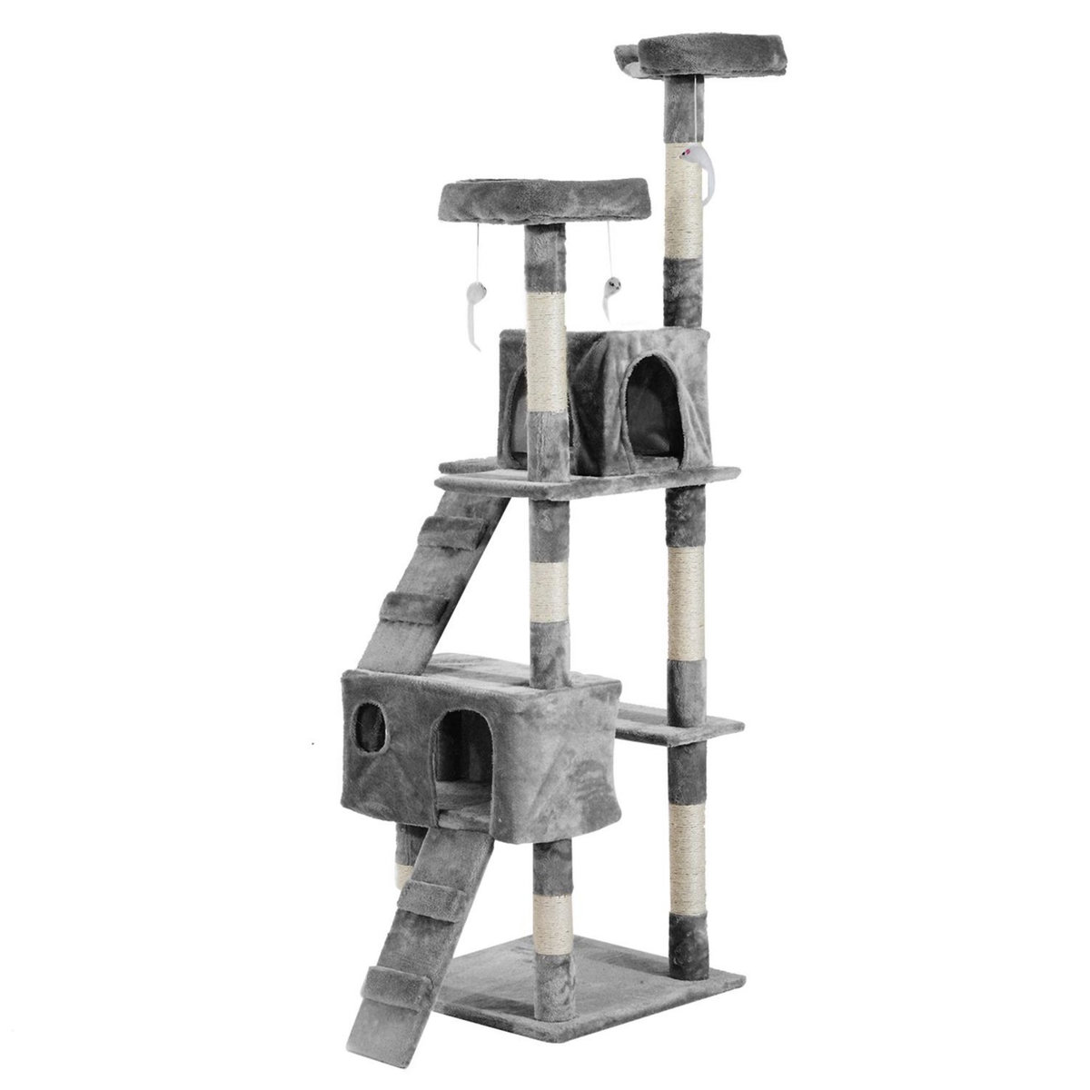 PAWHUT Arbre à chat griffoir grattoir double niche peluche sisal naturel hauteur 170 cm gris
