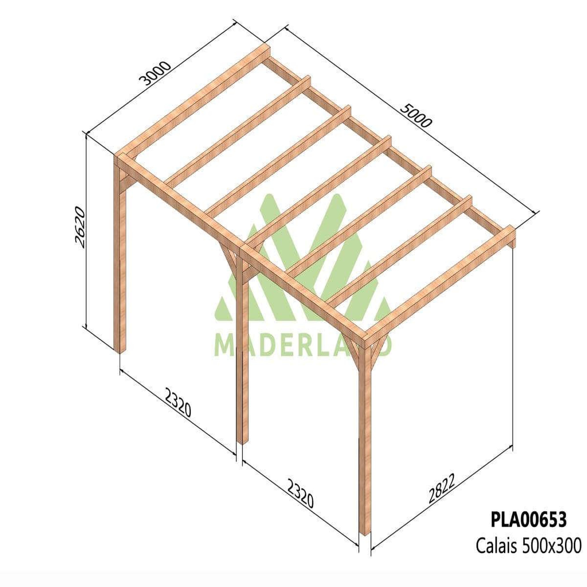 Voir la diapositive 2 : JARDIDECO Pergola adossée en lamellé-collée calais 500 x 300 cm - mardeland
