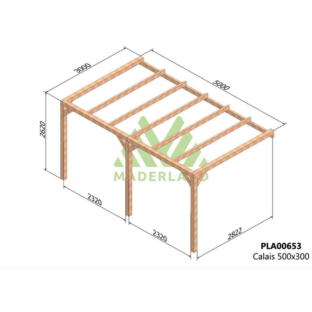 JARDIDECO Pergola adossée en lamellé-collée Calais 500 x 300 cm - Mardeland