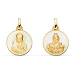 L'ATELIER D'AZUR Pendentif - Médaille Or 18 Carats 750 Sacré Coeur de Jésus et Vierge du Carmen - Email Blanc - Chaîne Offerte