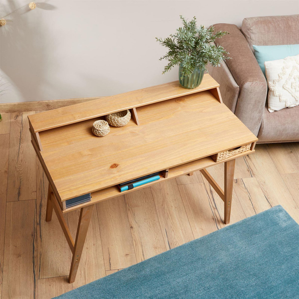 IDIMEX Bureau secrétaire LUNA avec niches, en pin massif