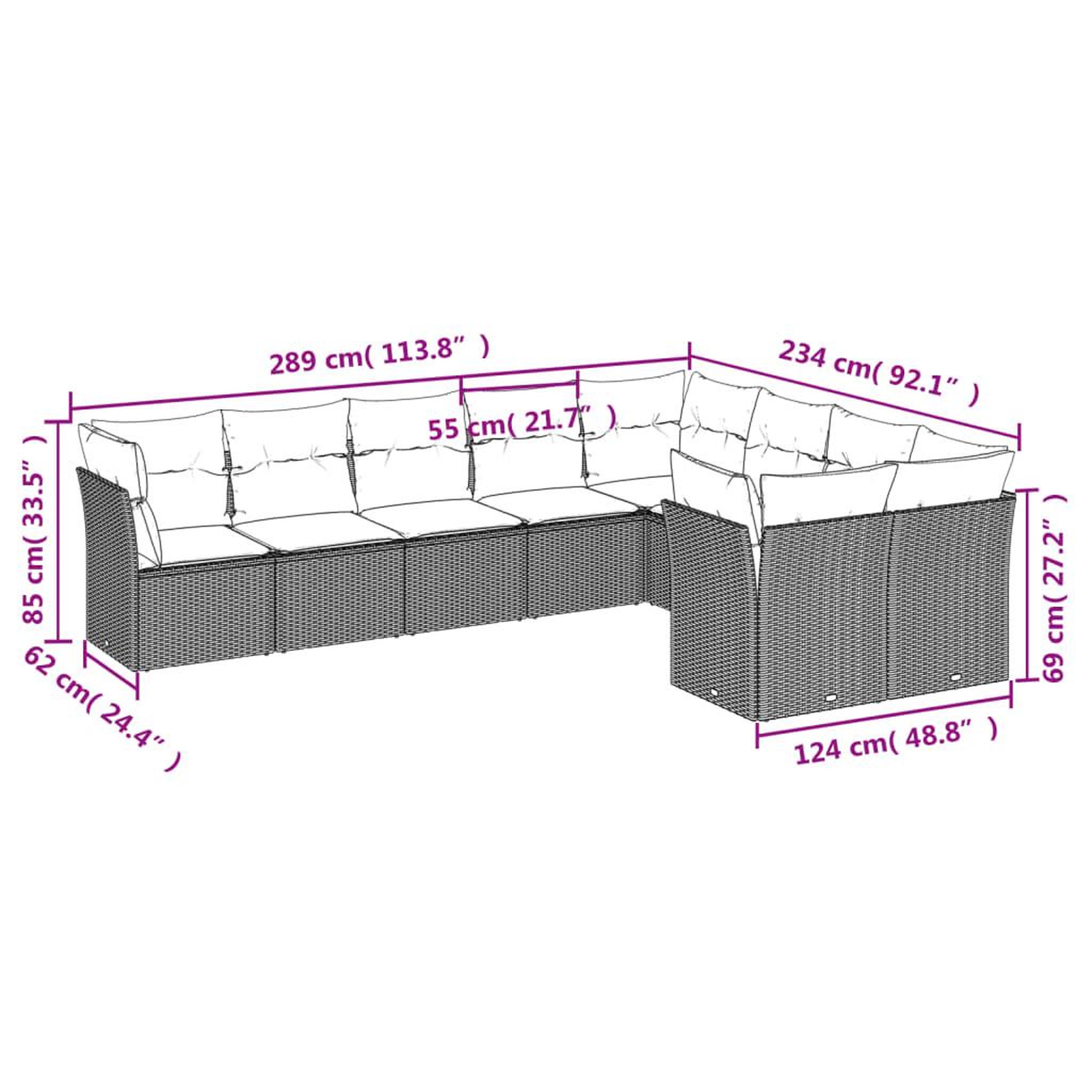 Voir la diapositive 3 : VIDAXL Salon de jardin avec coussins 9 pcs marron resine tressee