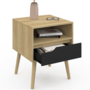 Voir la diapositive 4 : ID MARKET Lot de 2 tables de chevet HELSINKI scandinaves 1 tiroir avec niche effet hêtre et noir
