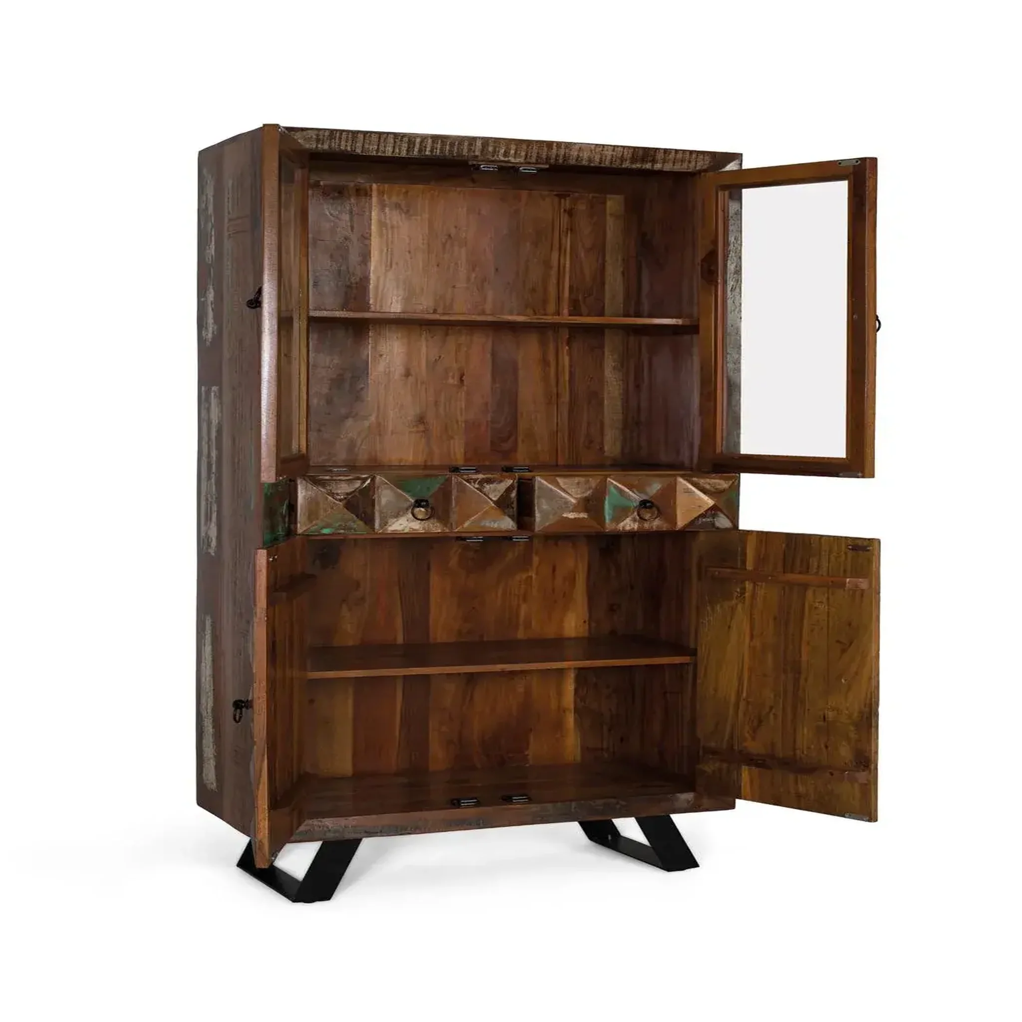 Voir la diapositive 4 : GINER Y COLOMER SL Vitrine en bois recyclé 90 cm style industriel moderne