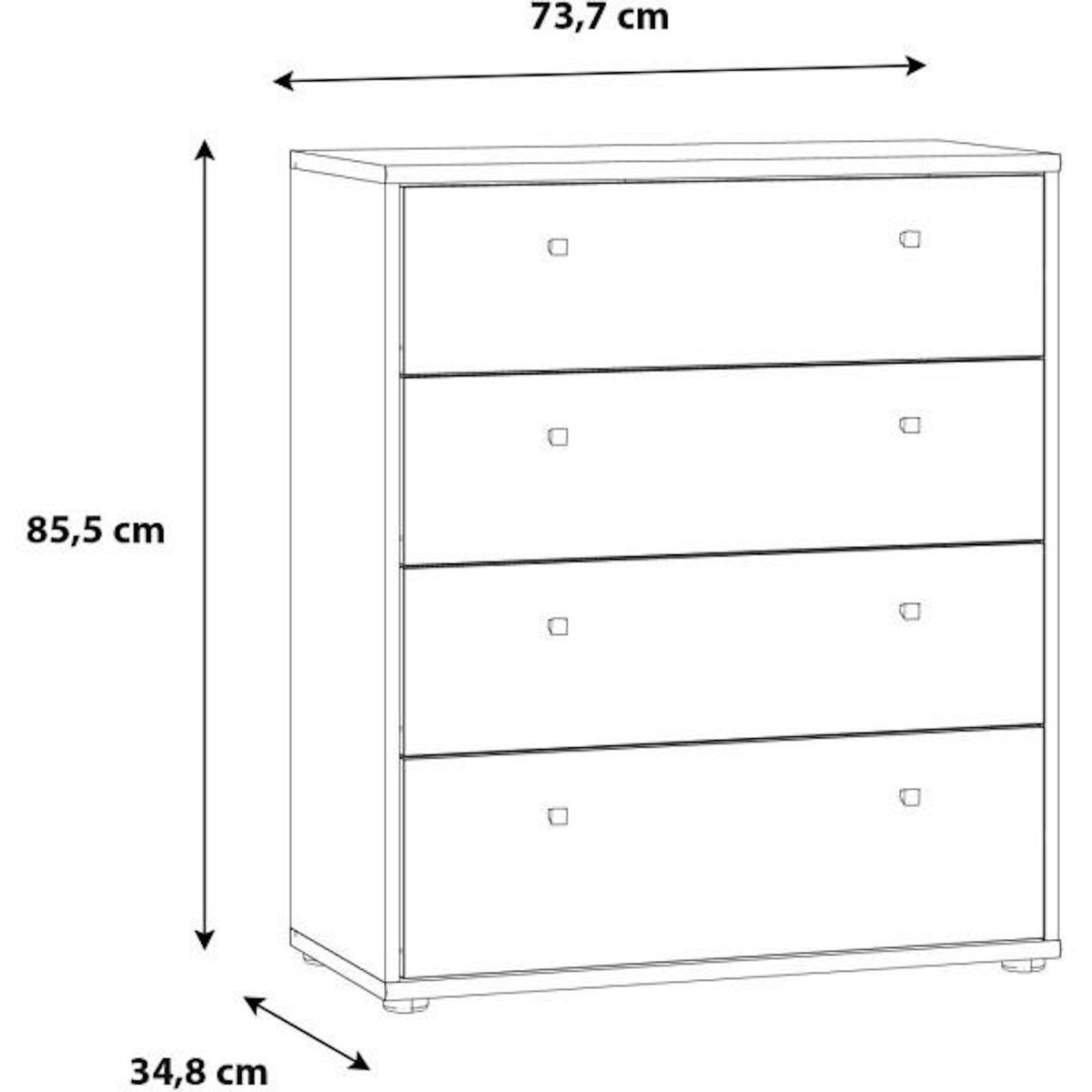 MARKET24 Commode TEMPRA – Couleur Blanc Mat – 4 Tiroirs – L 73,7 × P 34,8 × H 85,5 cm