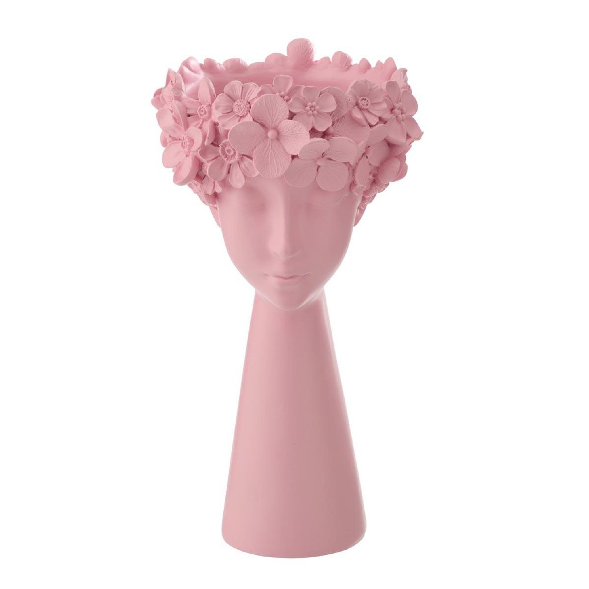 J-LINE Cache-pot tête fleurie  flore  40cm rose