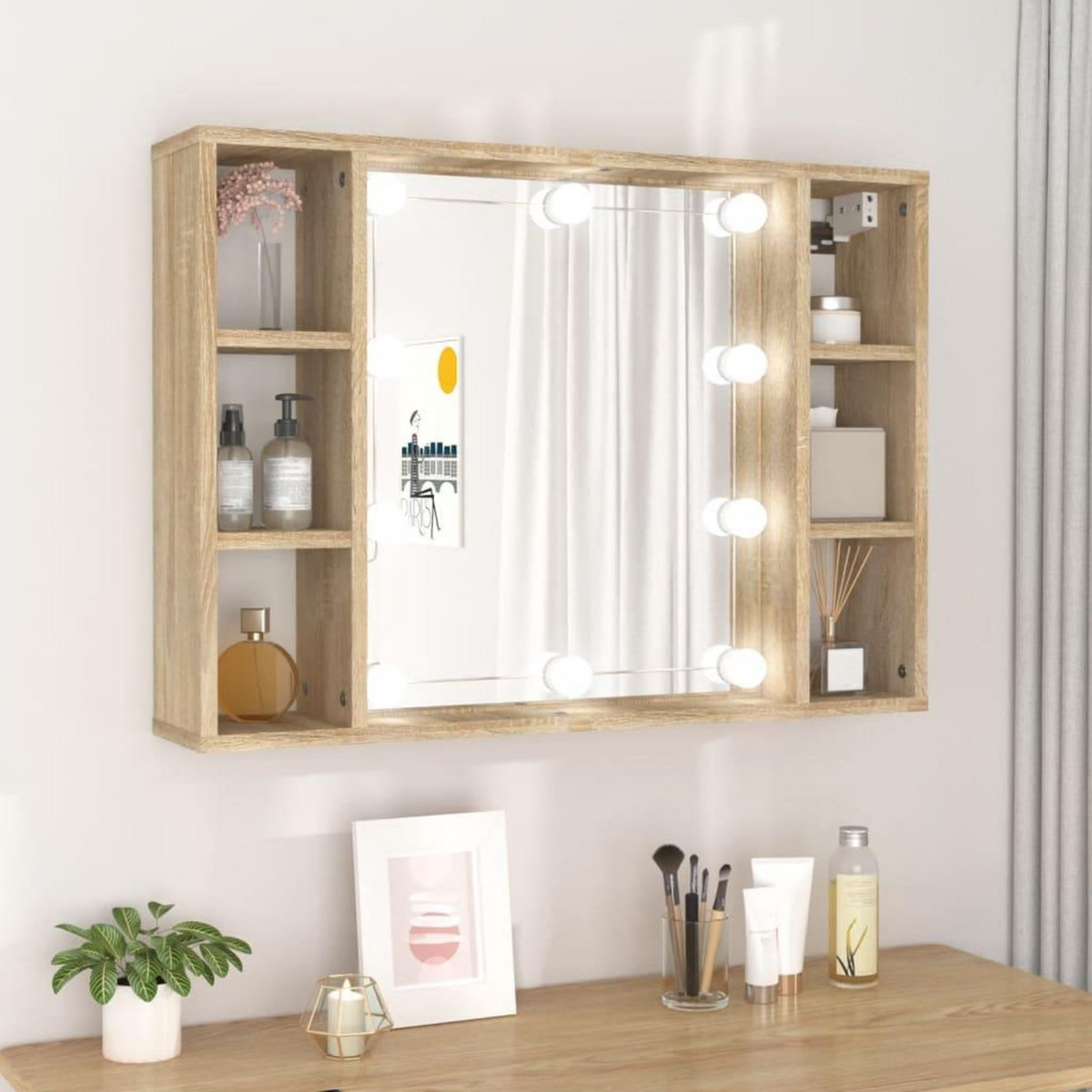 VIDAXL Armoire de miroir avec LED Chene sonoma 76x15x55 cm
