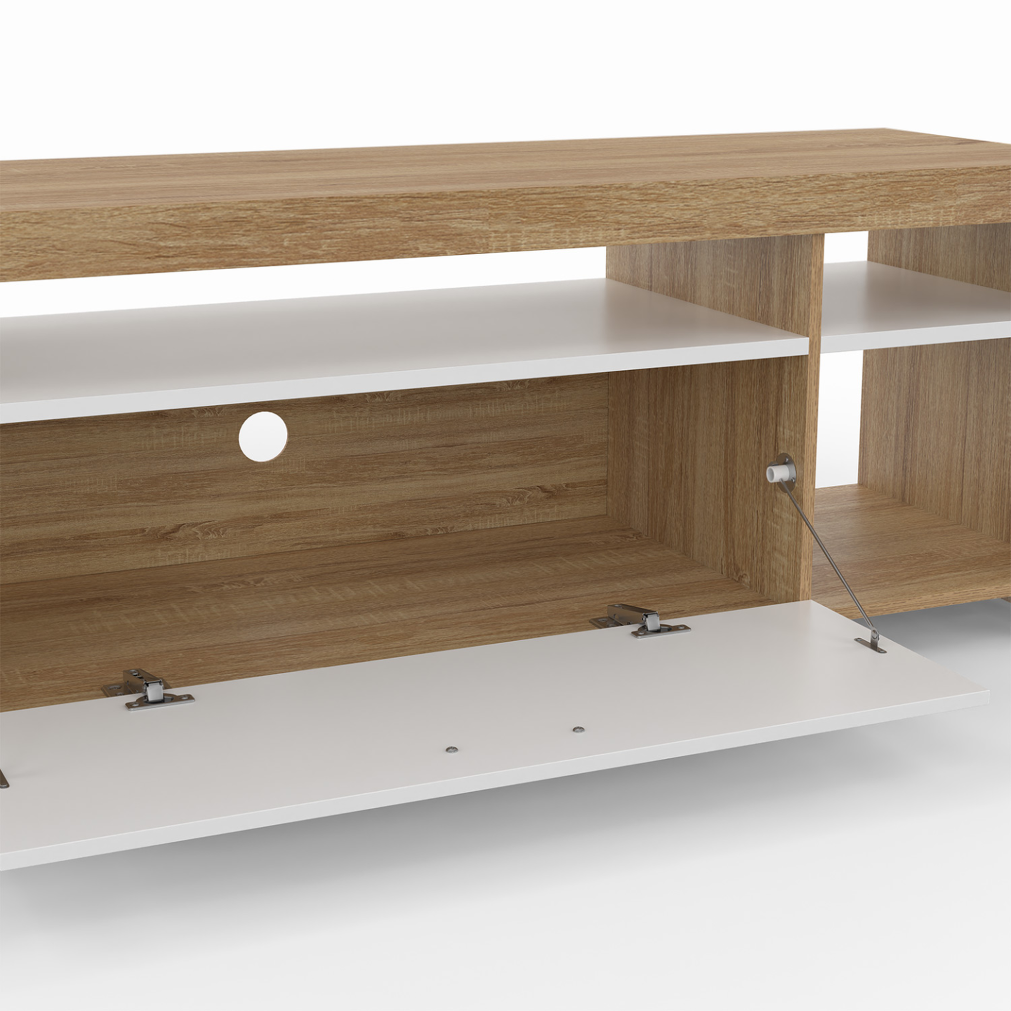 Voir la diapositive 6 : ID MARKET Meuble tv 140 cm malo bois et placard blanc