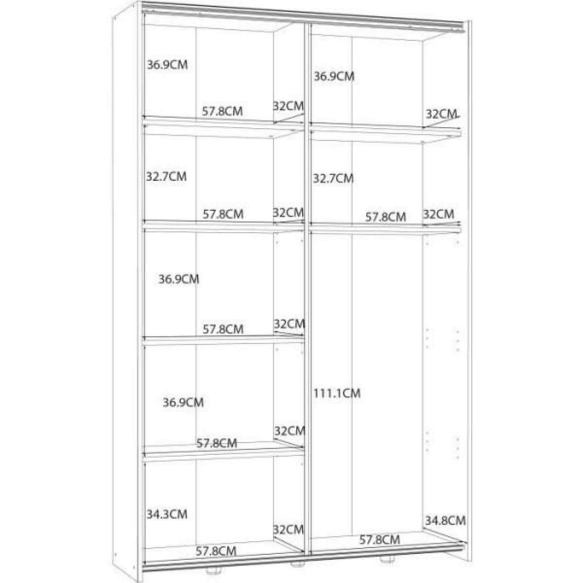 MARKET24 Armoire 2 portes coulissantes multifonction - Blanc mat - L 120 x P 41,6 x H 190,5 cm - OZZULA