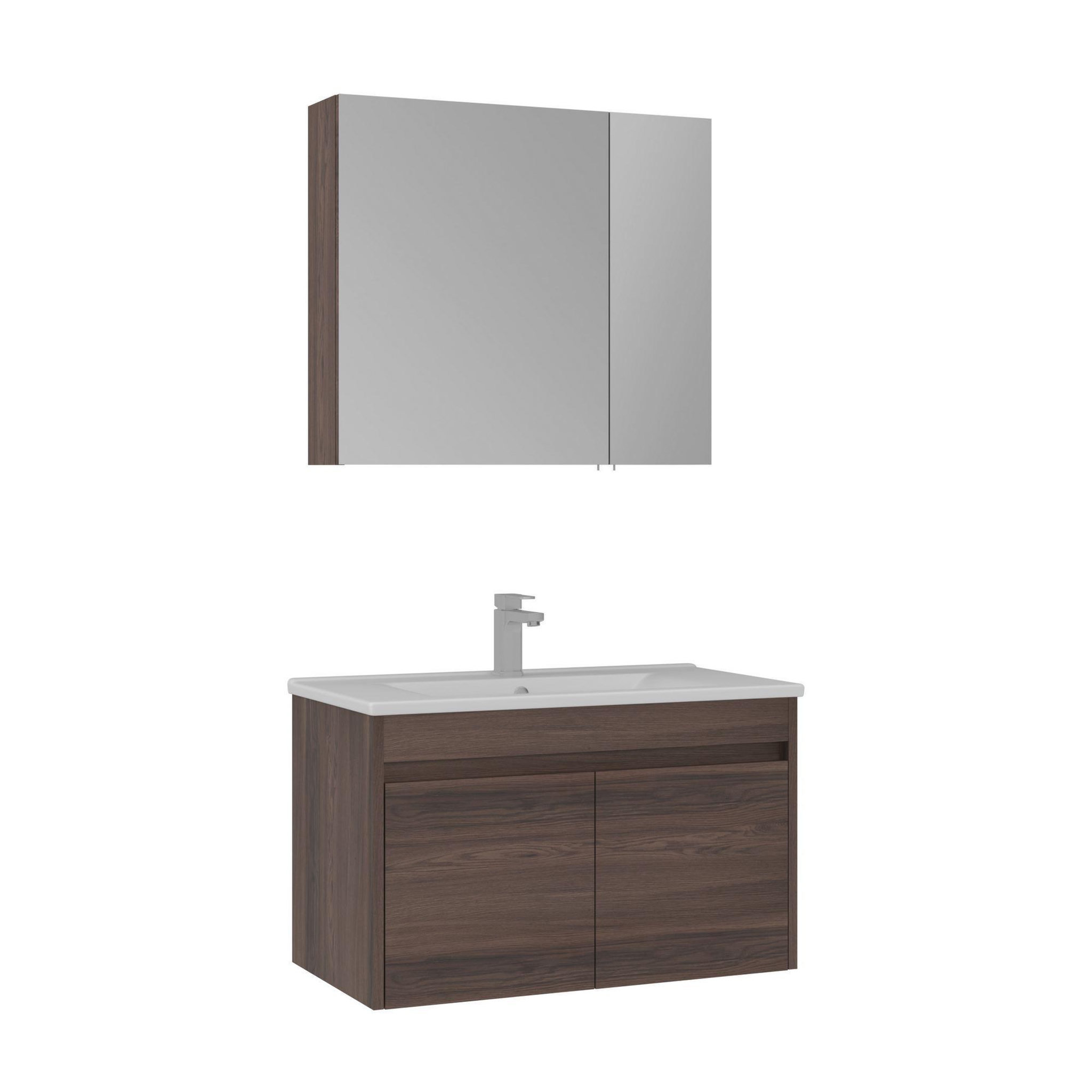 Habitat et Jardin Meuble avec simple vasque et miroir  Side 100 v3  - 85 x 45 x 52 cm - Walnut
