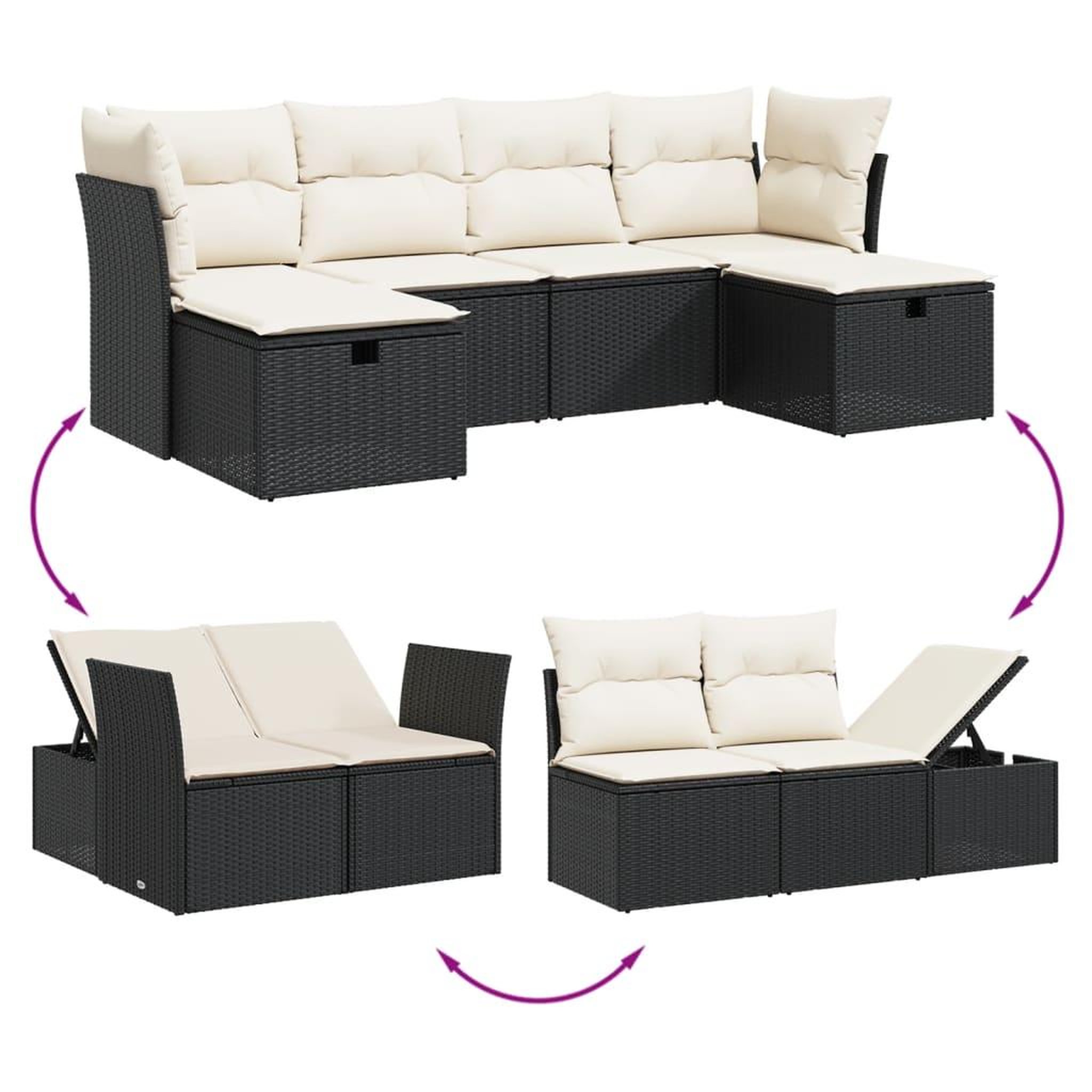 Voir la diapositive 3 : VIDAXL Salon de jardin 6 pcs avec coussins noir resine tressee