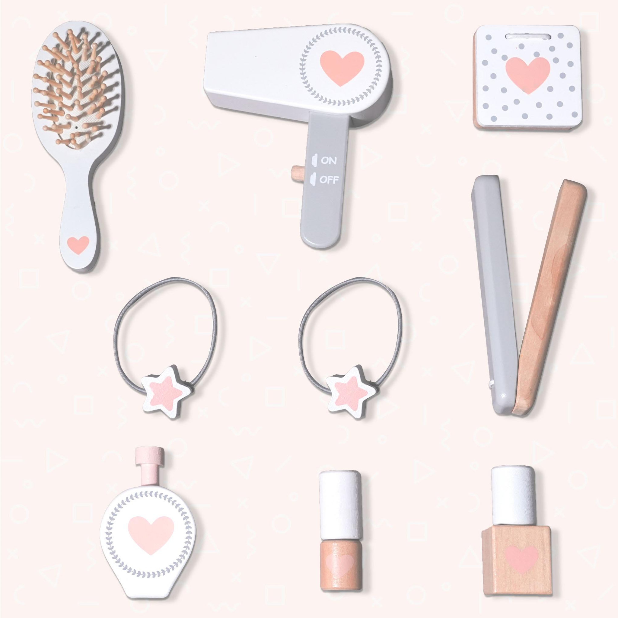 Voir la diapositive 6 : MAMABRUM Coiffeuse Enfant en Bois MAMABRUM avec Chaise, Miroir et Éclairage LED, 9 Accessoires