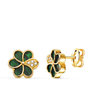 Voir la diapositive 1 : L'ATELIER D'AZUR Boucles d'Oreilles Or 18 Carats 750 Jaune Motif Fleur - Malachite et Zirconium