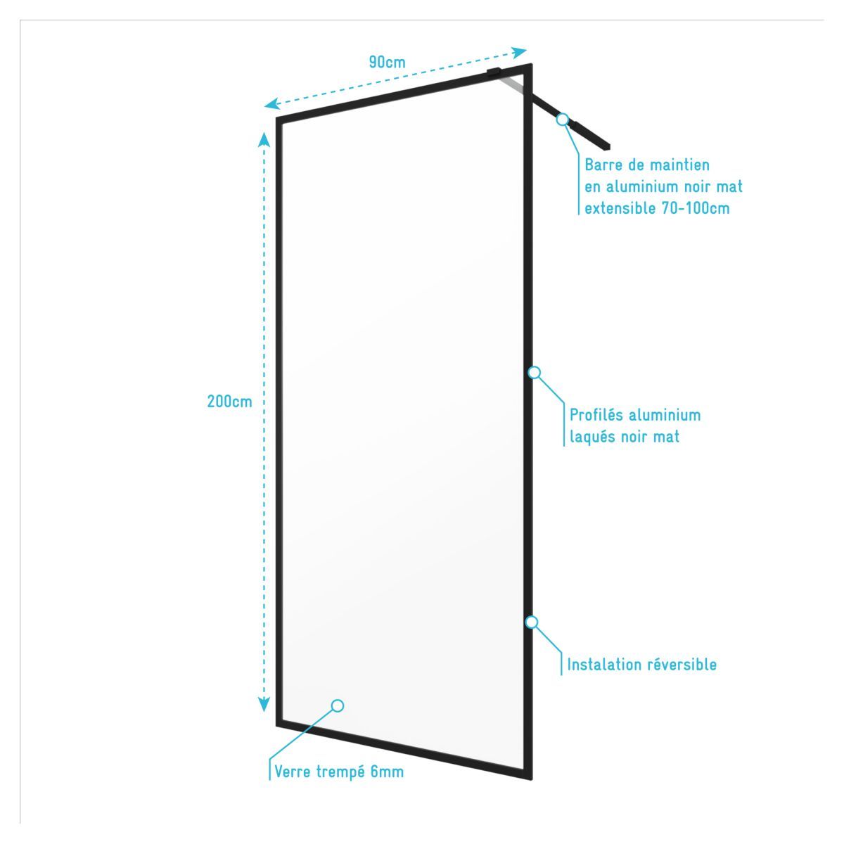 Paroi de douche à l'italienne noir 90x200 cm - DARK EDGE 90