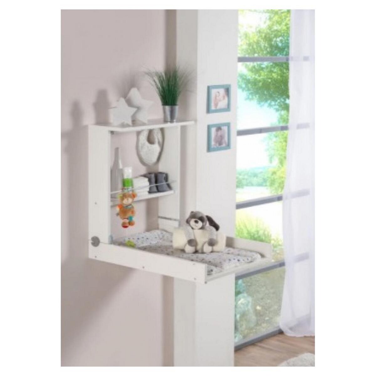 GEUTHER Table à Langer Murale Wicki Geuther avec Matelas - Design Naturel et Motifs Party Animal Vert