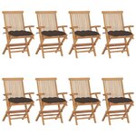 VIDAXL Chaises de jardin avec coussins taupe lot de 8 Bois teck massif