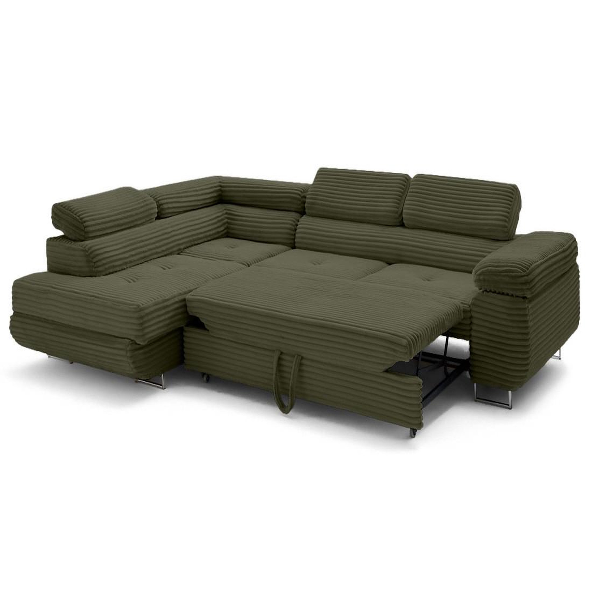 Voir la diapositive 5 : LISA DESIGN Zaria - canapé d'angle gauche 5 places convertible avec coffre et têtières en velours côtelé grosses côtes