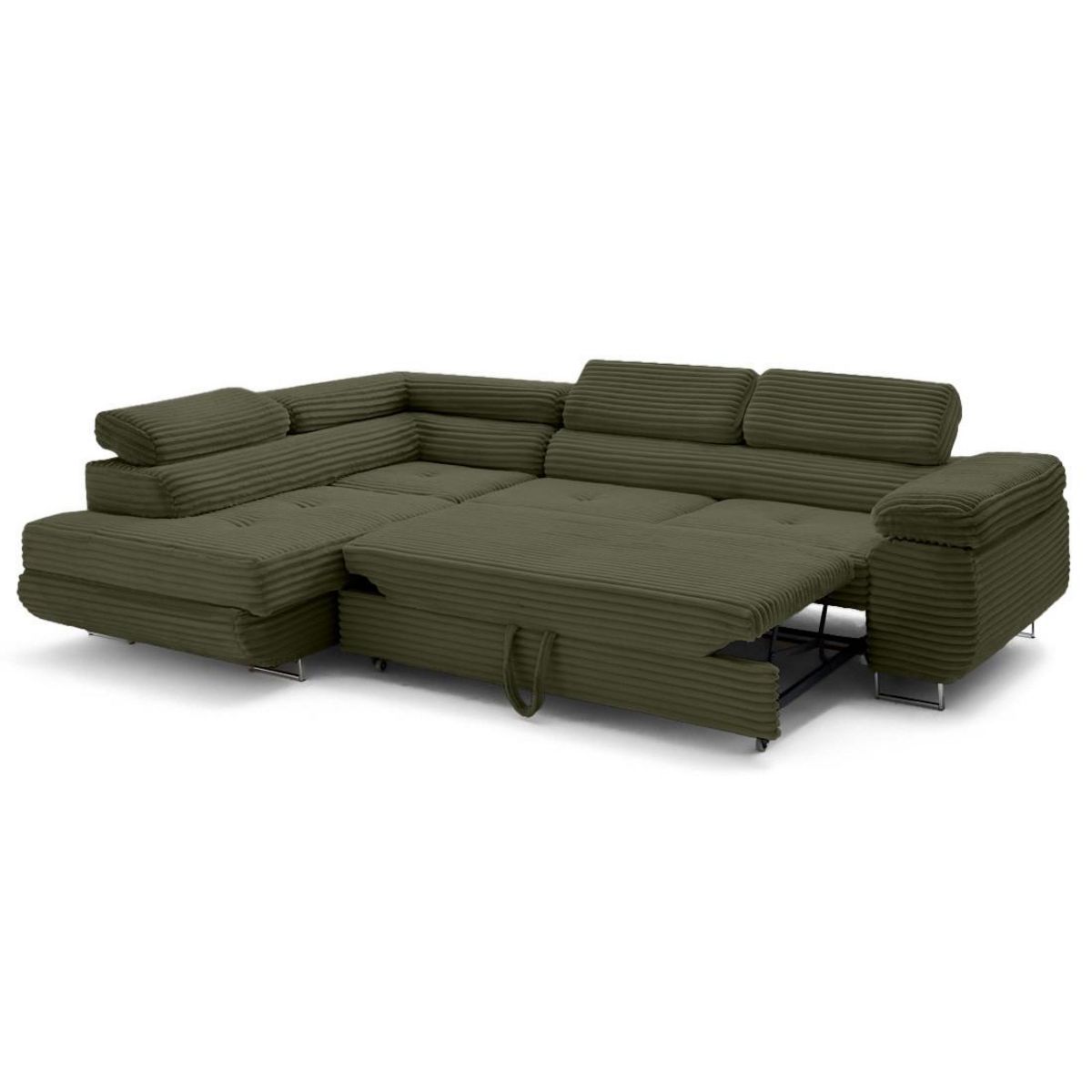 LISA DESIGN Zaria - canapé d'angle gauche 5 places convertible avec coffre et têtières en velours côtelé grosses côtes